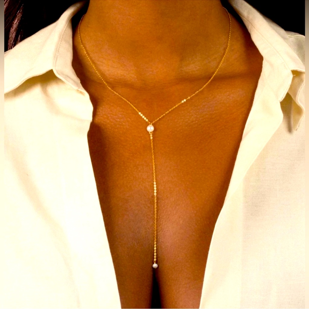 Ramla Jewelry Pearl Pendant Necklace 14k Gold Plated,Width Of Pearls Approx. 5mm